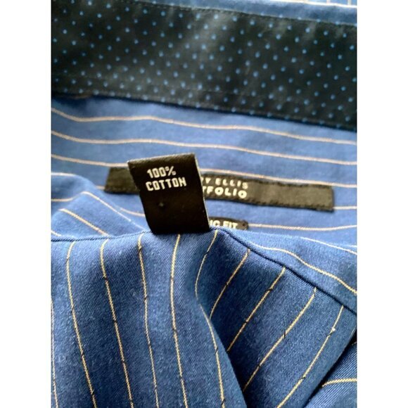 Perry Ellis Portfolio Classic Fit Blue Gold Button Down Shirt Neck 17 - Picture 8 of 8